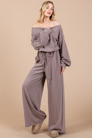 Mocha Elegance Boat Neck Jumpsuit