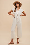 Cream Button Detail Wide Leg Jumpsuit