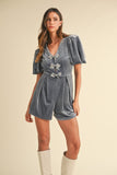 Velvet Elegance Jewel Bow Romper