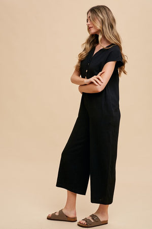 Black Chic Button Detail Jumpsuit